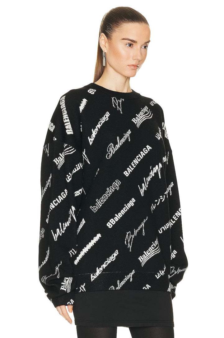BALENCIAGA LUNAR ALL-OVER LOGO CREWNECK SWEATER