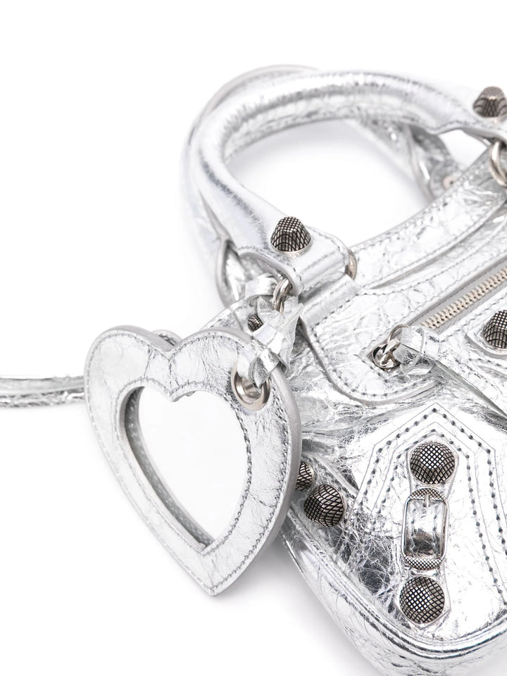 BALENCIAGA MINI NEO CAGOLE METALLIC LEATHER TOTE BAG