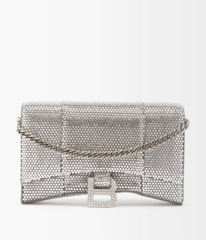 BALENCIAGA SILVER CRYSTAL HOURGLASS CROSSBODY BAG