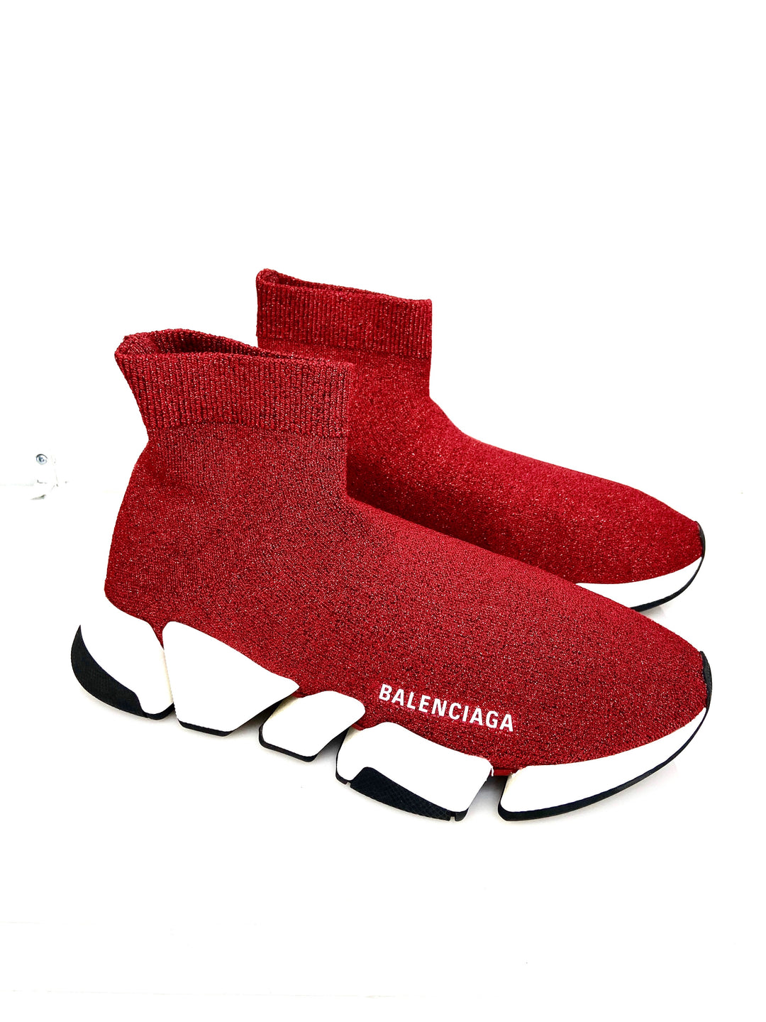 BALENCIAGA SPEED 2.0 RED GLITTER SNEAKERS