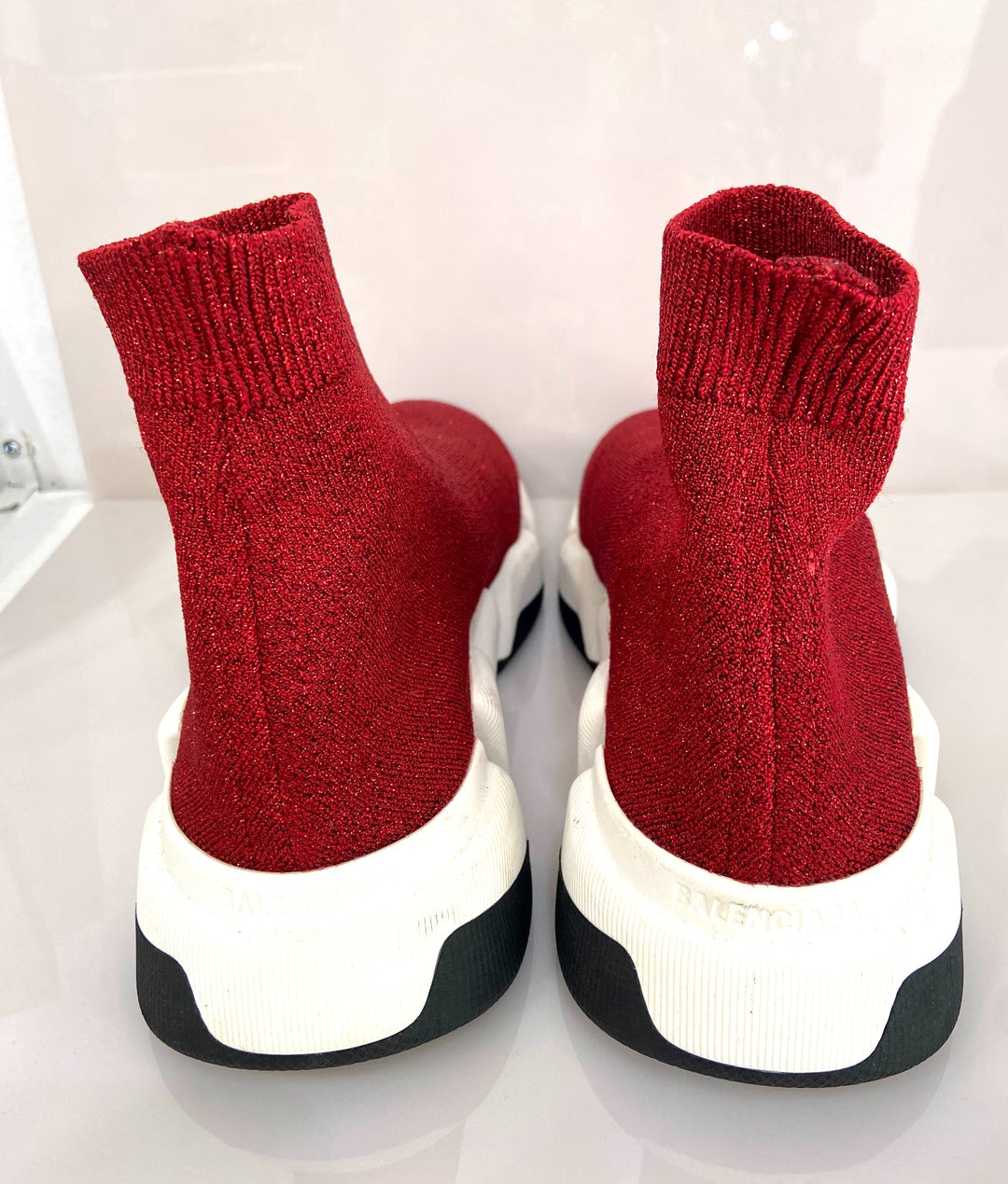 BALENCIAGA SPEED 2.0 RED GLITTER SNEAKERS