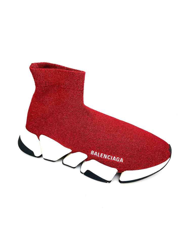 BALENCIAGA SPEED 2.0 RED GLITTER SNEAKERS
