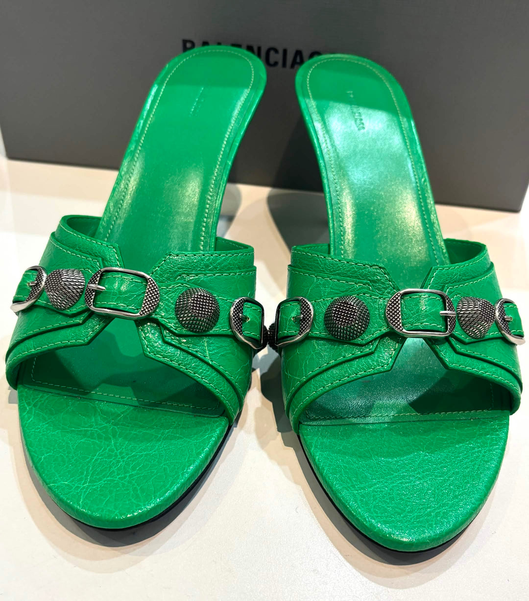 BALENCIAGA AGNEAU ARENA CAGOLE 50 LAMBSKIN LEATHER MULES