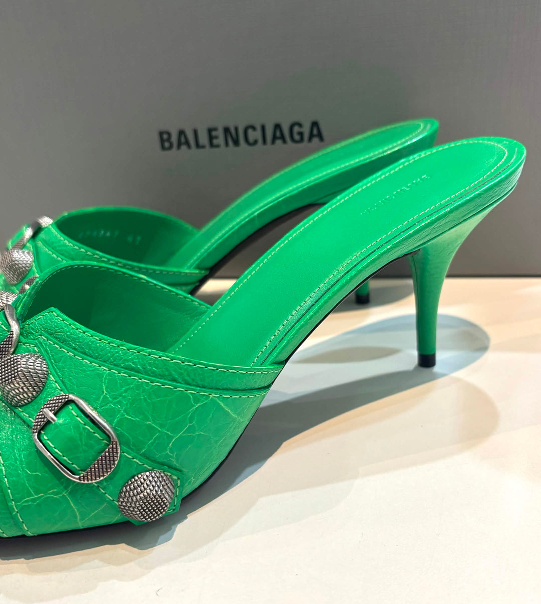 BALENCIAGA AGNEAU ARENA CAGOLE 50 LAMBSKIN LEATHER MULES