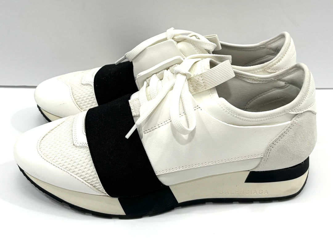 BALENCIAGA RACE RUNNER CALFSKIN &amp; MESH SNEAKERS