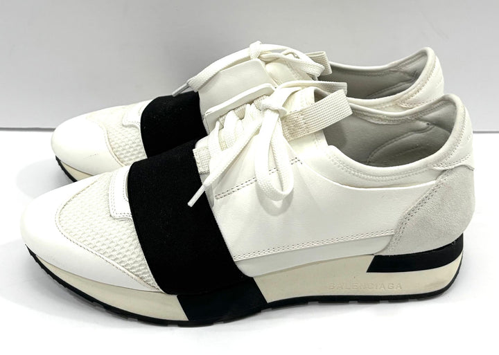 BALENCIAGA RACE RUNNER CALFSKIN &amp; MESH SNEAKERS