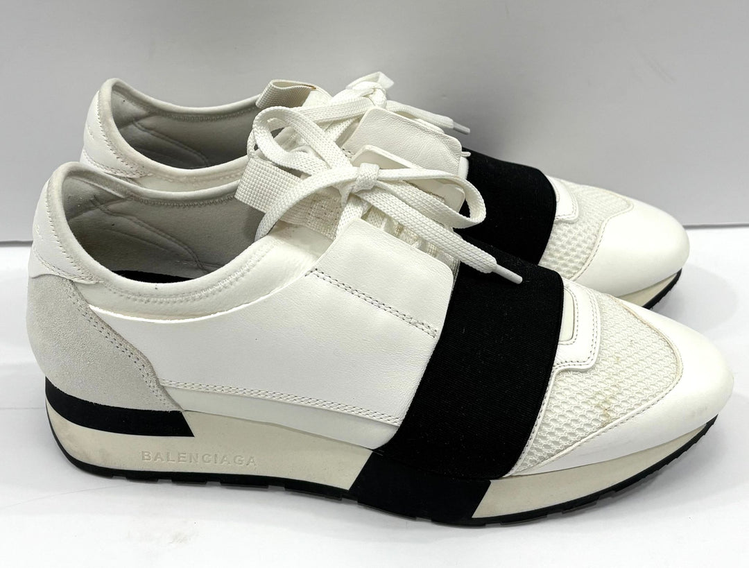 BALENCIAGA RACE RUNNER CALFSKIN &amp; MESH SNEAKERS