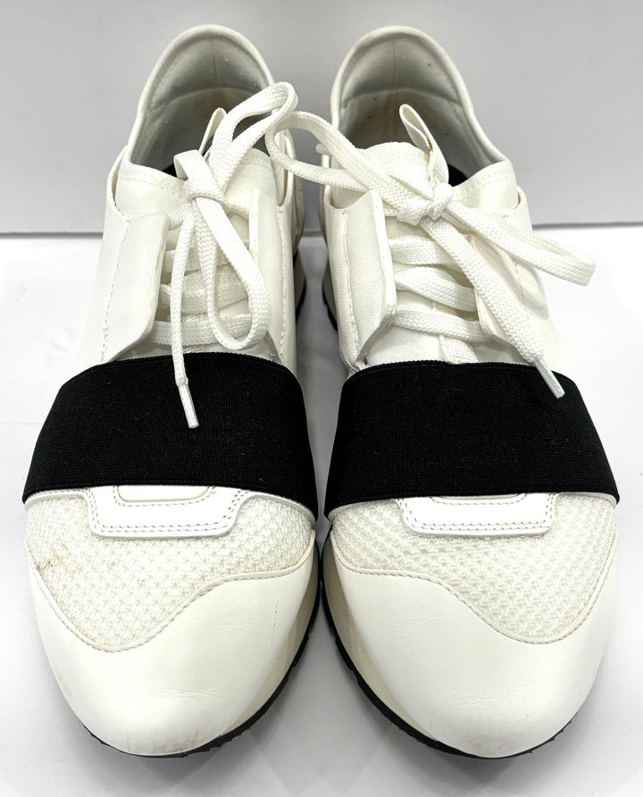 BALENCIAGA RACE RUNNER CALFSKIN &amp; MESH SNEAKERS