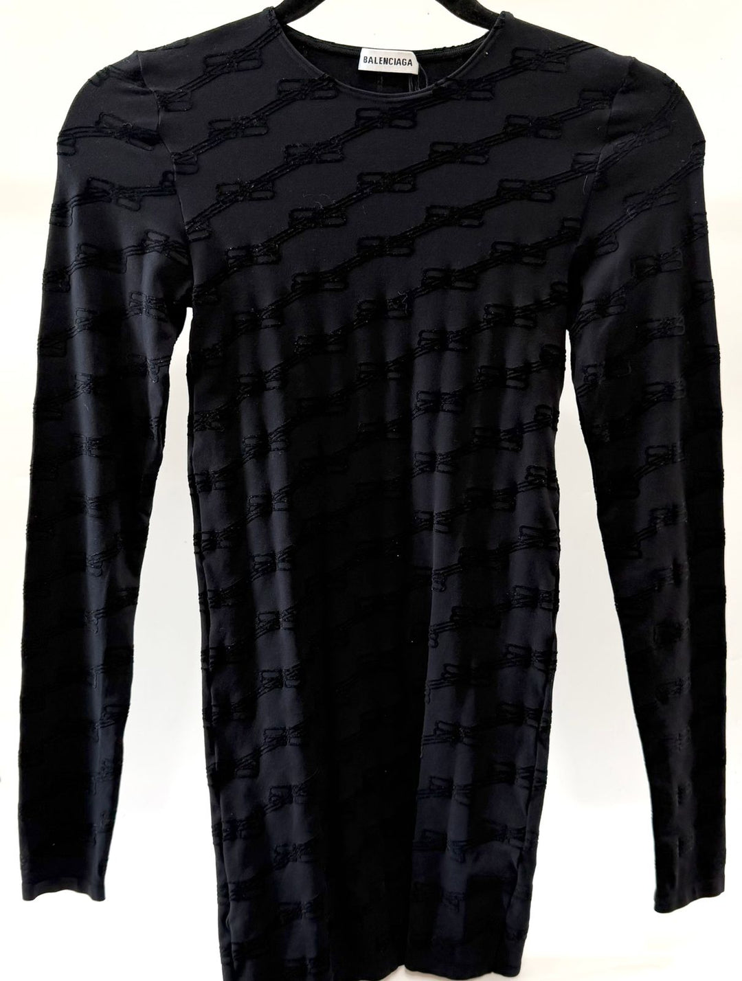 BALENCIAGA BB MONOGRAM FLOCKED LONG SLEEVE TOP