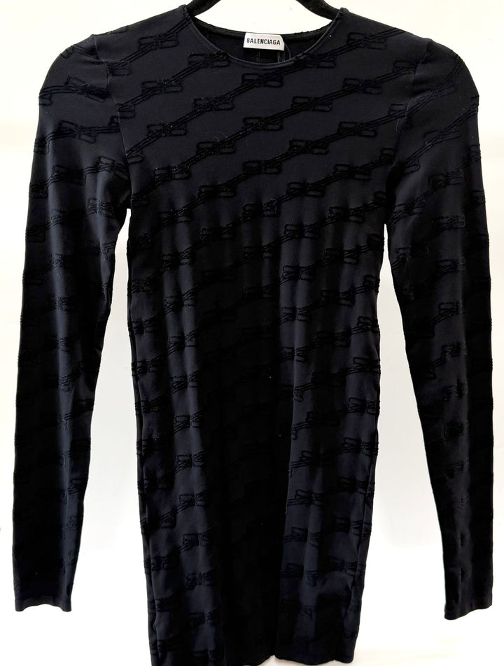BALENCIAGA BB MONOGRAM FLOCKED LONG SLEEVE TOP
