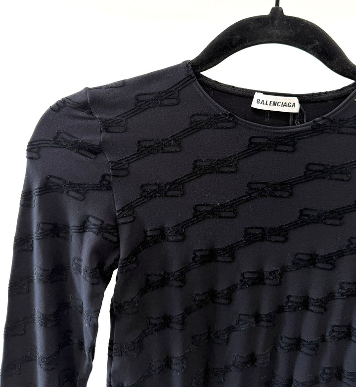 BALENCIAGA BB MONOGRAM FLOCKED LONG SLEEVE TOP