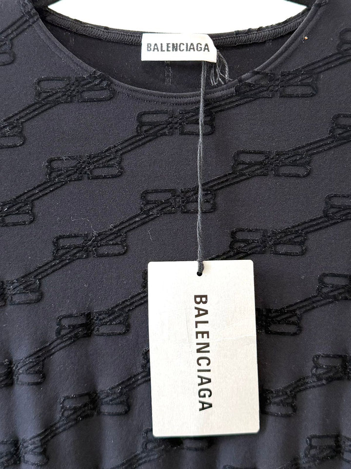 BALENCIAGA BB MONOGRAM FLOCKED LONG SLEEVE TOP