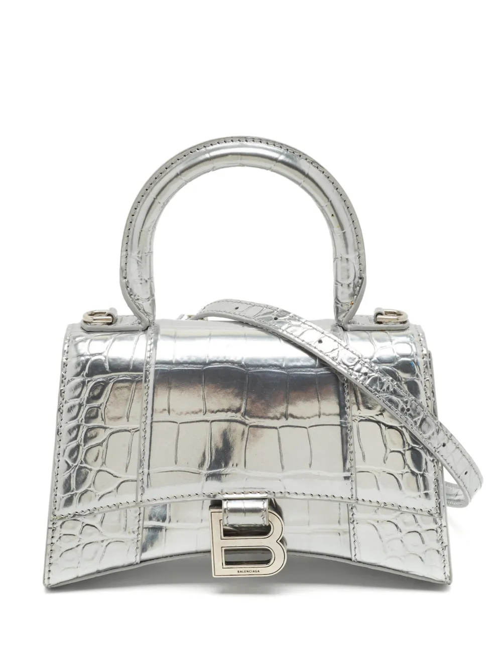 BALENCIAGA CROCODILE EMBOSSED HOURGLASS XS HANDBAG