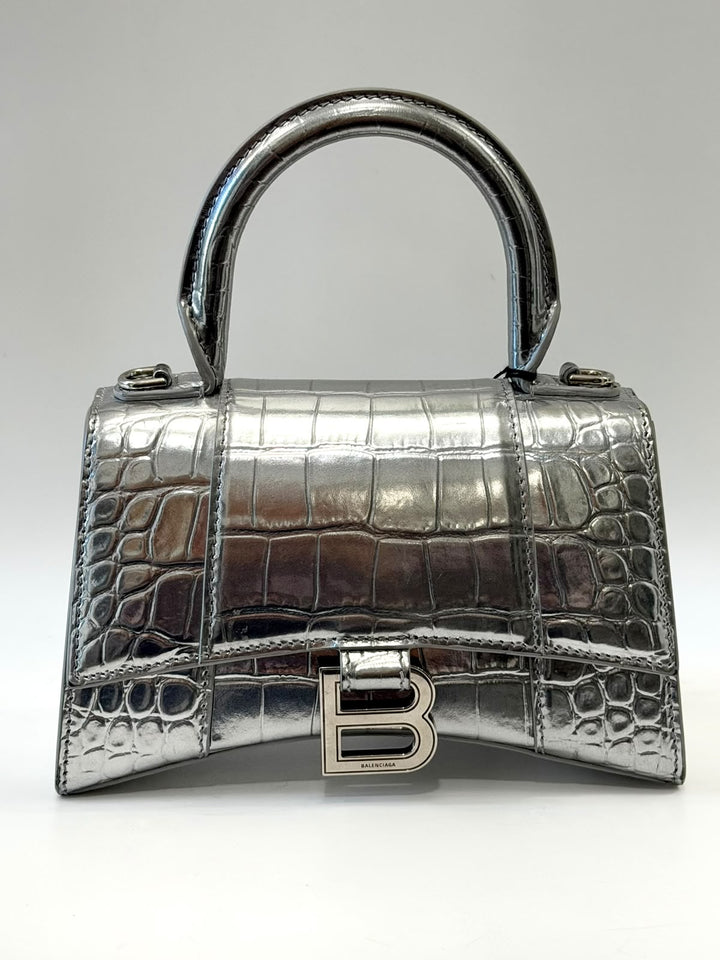 BALENCIAGA CROCODILE EMBOSSED HOURGLASS XS HANDBAG