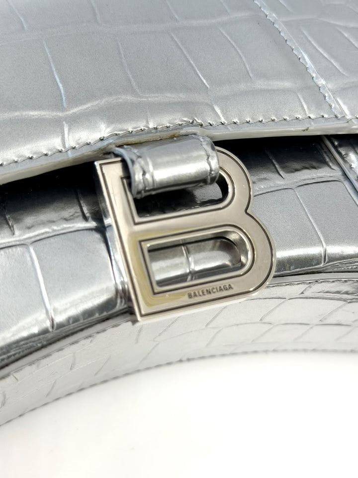 BALENCIAGA CROCODILE EMBOSSED HOURGLASS XS HANDBAG
