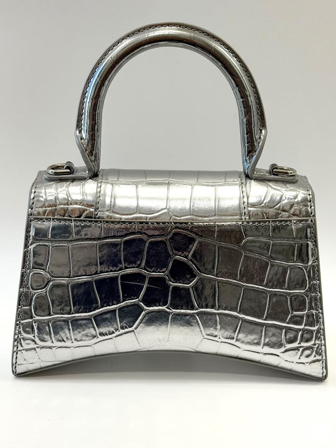 BALENCIAGA CROCODILE EMBOSSED HOURGLASS XS HANDBAG