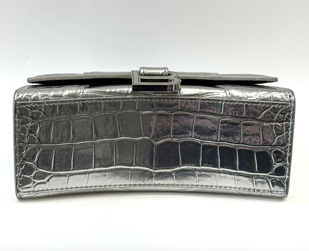 BALENCIAGA CROCODILE EMBOSSED HOURGLASS XS HANDBAG