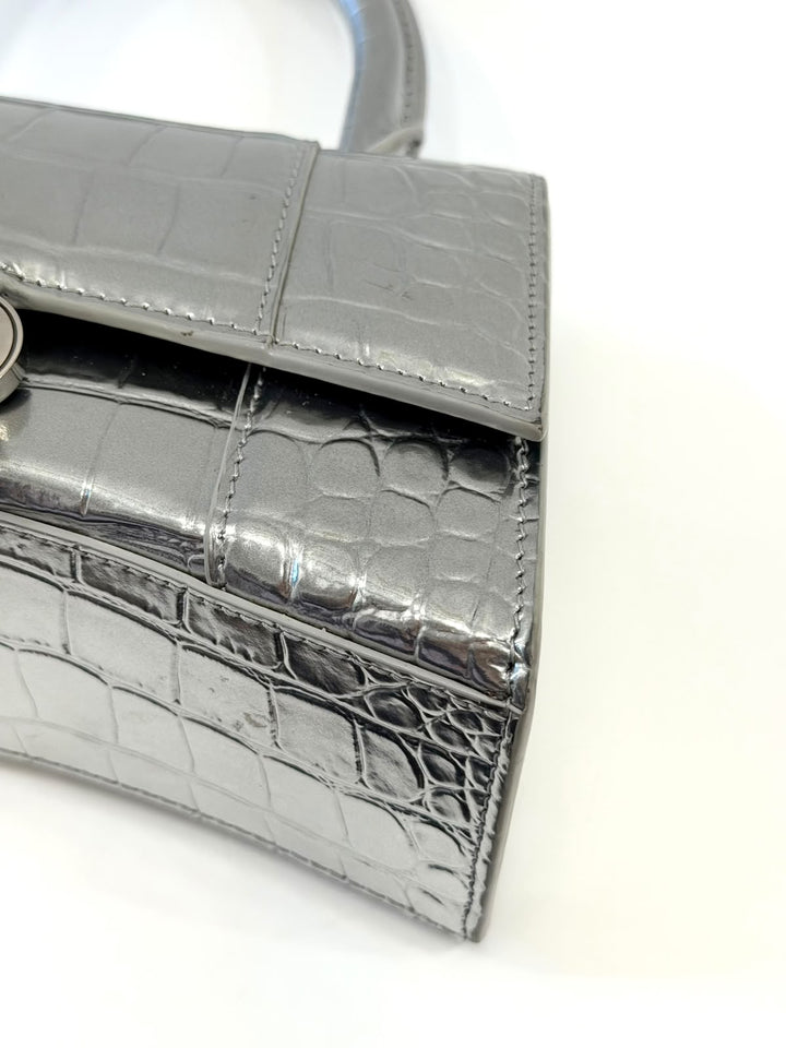 BALENCIAGA CROCODILE EMBOSSED HOURGLASS XS HANDBAG