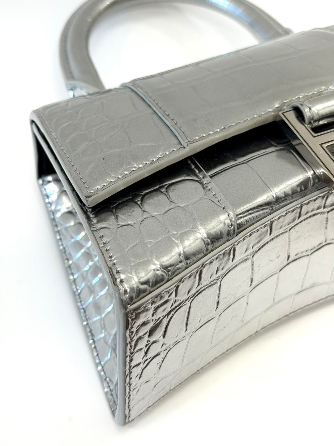 BALENCIAGA CROCODILE EMBOSSED HOURGLASS XS HANDBAG