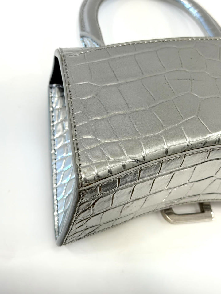 BALENCIAGA CROCODILE EMBOSSED HOURGLASS XS HANDBAG