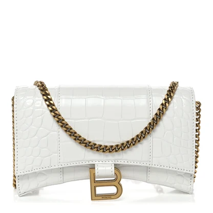 BALENCIAGA CROC EMBOSSED LEATHER HOURGLASS WALLET ON CHAIN