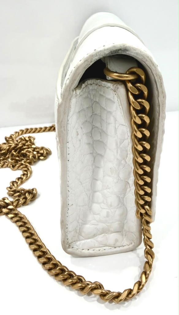 BALENCIAGA CROC EMBOSSED LEATHER HOURGLASS WALLET ON CHAIN