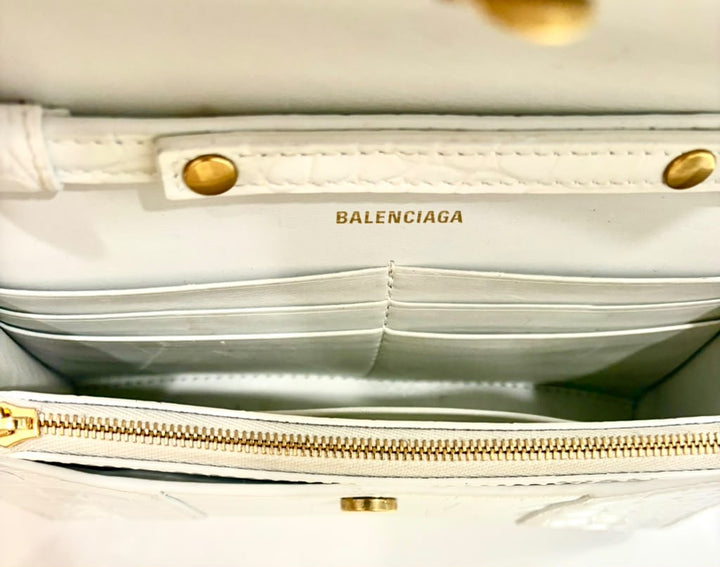 BALENCIAGA CROC EMBOSSED LEATHER HOURGLASS WALLET ON CHAIN