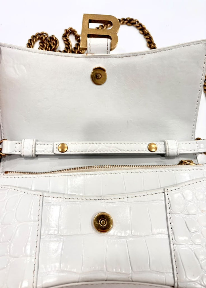 BALENCIAGA CROC EMBOSSED LEATHER HOURGLASS WALLET ON CHAIN