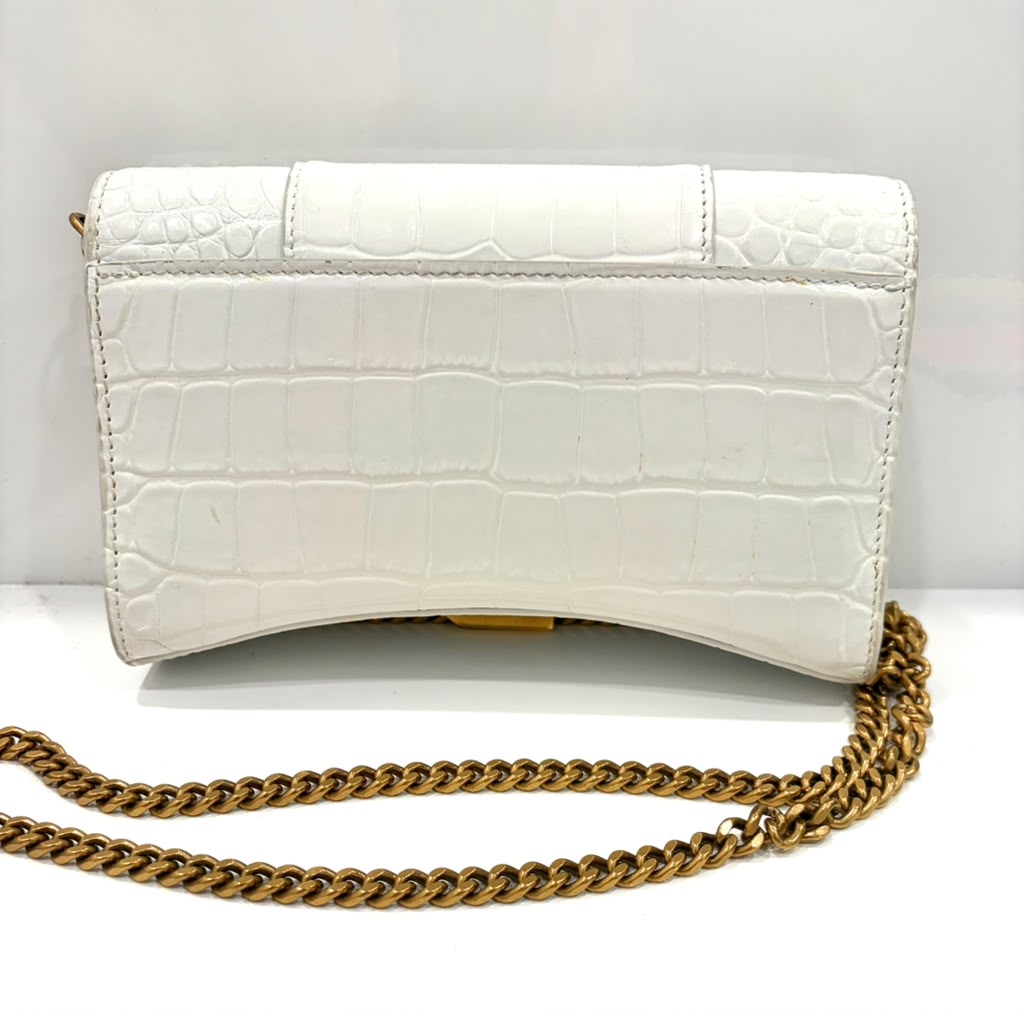 BALENCIAGA CROC EMBOSSED LEATHER HOURGLASS WALLET ON CHAIN