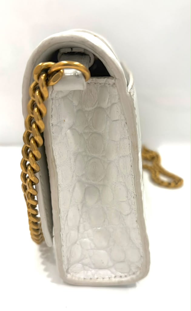 BALENCIAGA CROC EMBOSSED LEATHER HOURGLASS WALLET ON CHAIN