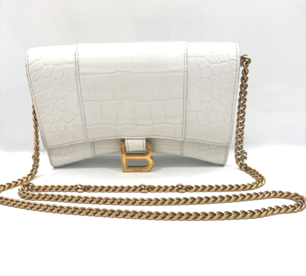 BALENCIAGA CROC EMBOSSED LEATHER HOURGLASS WALLET ON CHAIN