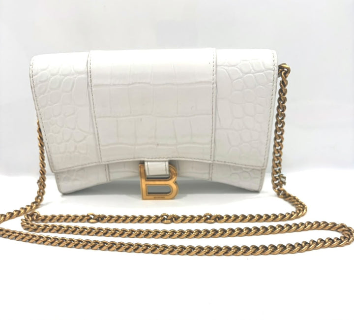 BALENCIAGA CROC EMBOSSED LEATHER HOURGLASS WALLET ON CHAIN