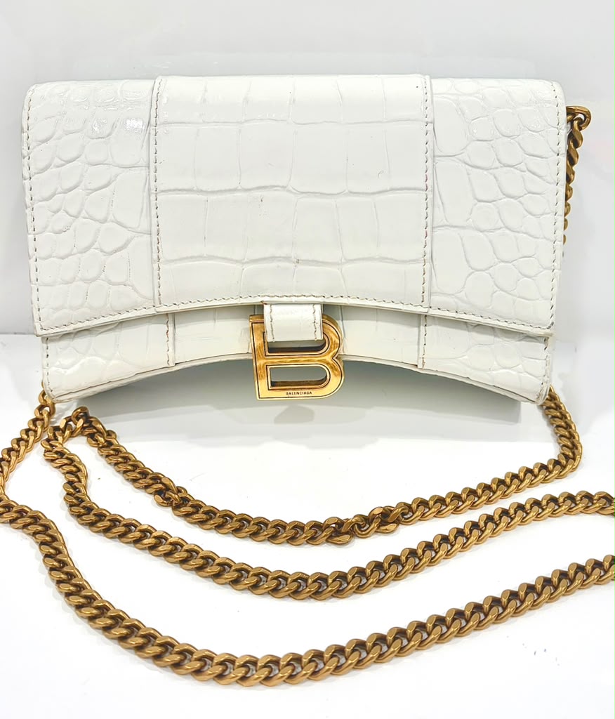 BALENCIAGA CROC EMBOSSED LEATHER HOURGLASS WALLET ON CHAIN