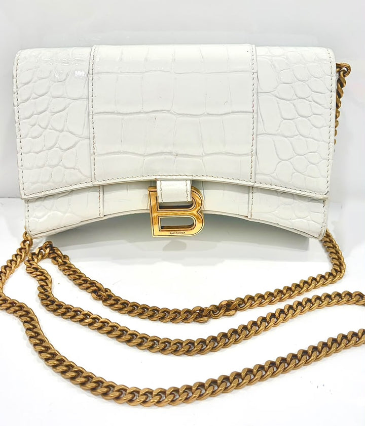 BALENCIAGA CROC EMBOSSED LEATHER HOURGLASS WALLET ON CHAIN