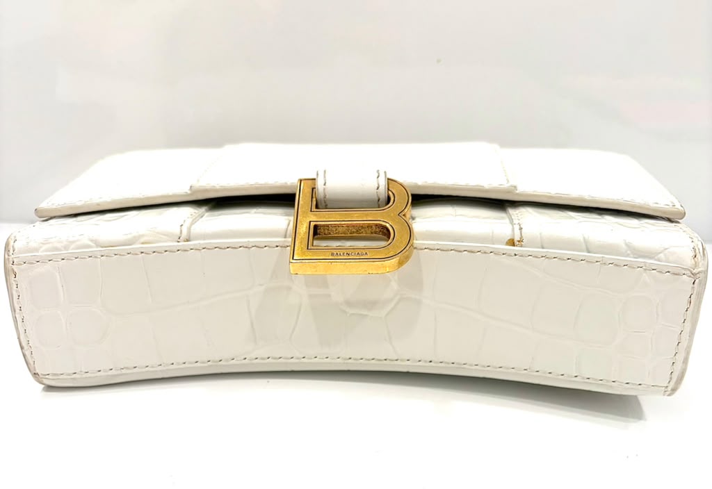 BALENCIAGA CROC EMBOSSED LEATHER HOURGLASS WALLET ON CHAIN