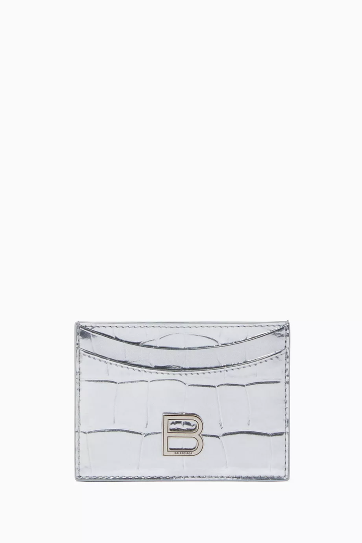 BALENCIAGA HOURGLASS METALLIC CROC EMBOSSED CALFSKIN CARD CASE