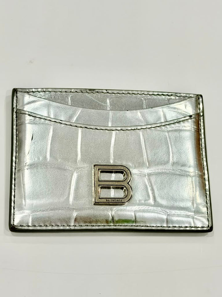 BALENCIAGA HOURGLASS METALLIC CROC EMBOSSED CALFSKIN CARD CASE