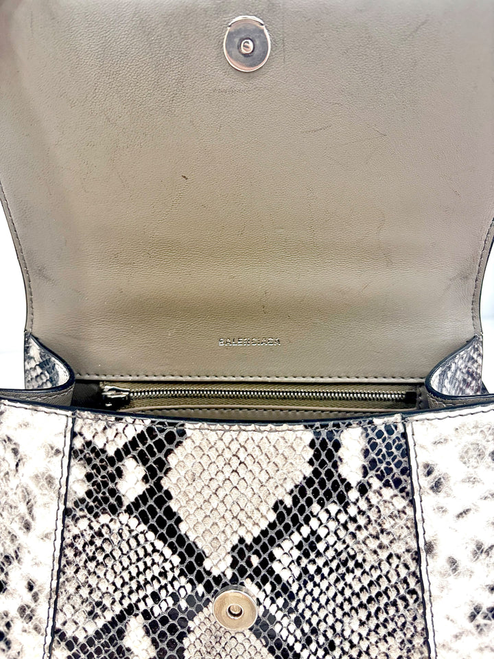 BALENCIAGA HOURGLASS SMALL SNAKE EMBOSSED TOP HANDLE BAG