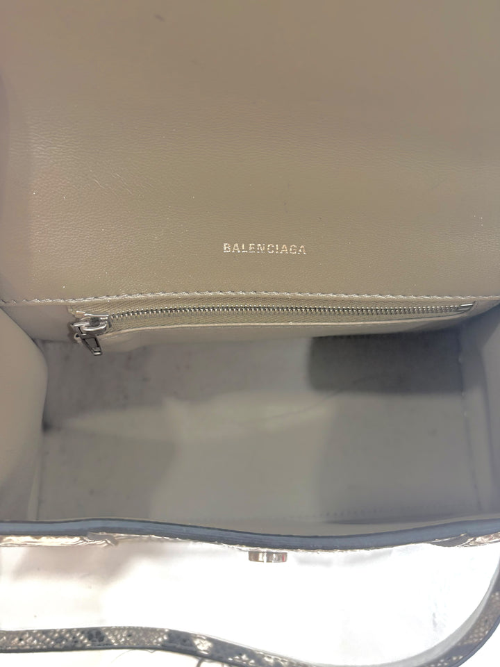 BALENCIAGA HOURGLASS SMALL SNAKE EMBOSSED TOP HANDLE BAG