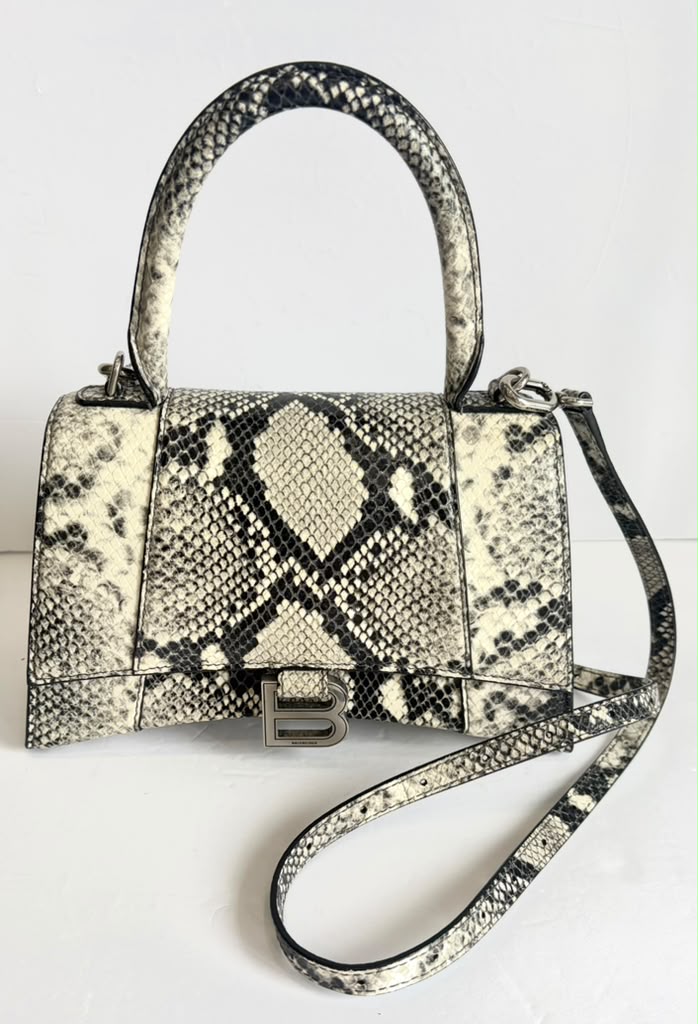 BALENCIAGA HOURGLASS SMALL SNAKE EMBOSSED TOP HANDLE BAG