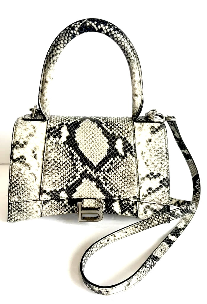 BALENCIAGA HOURGLASS SMALL SNAKE EMBOSSED TOP HANDLE BAG