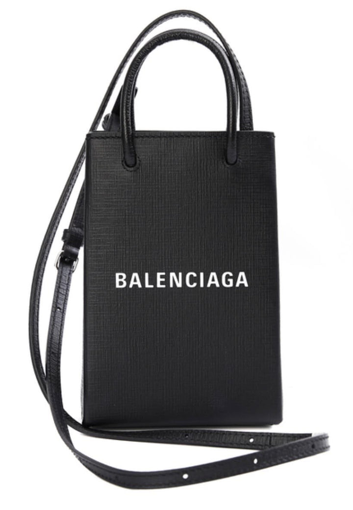 BALENCIAGA TEXTURED CALFSKIN LEATHER SHOPPING PHONE HOLDER BAG