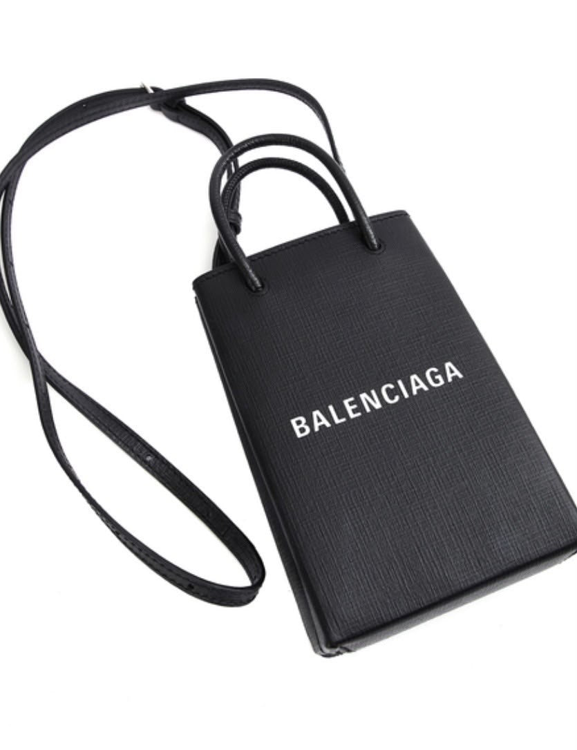 BALENCIAGA TEXTURED CALFSKIN LEATHER SHOPPING PHONE HOLDER BAG