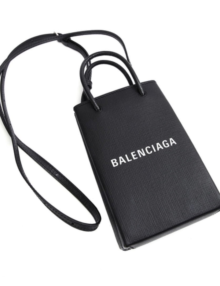 BALENCIAGA TEXTURED CALFSKIN LEATHER SHOPPING PHONE HOLDER BAG
