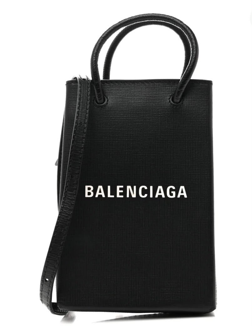 BALENCIAGA TEXTURED CALFSKIN LEATHER SHOPPING PHONE HOLDER BAG