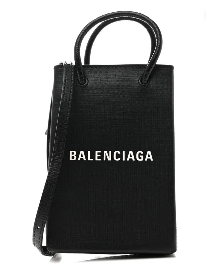 BALENCIAGA TEXTURED CALFSKIN LEATHER SHOPPING PHONE HOLDER BAG