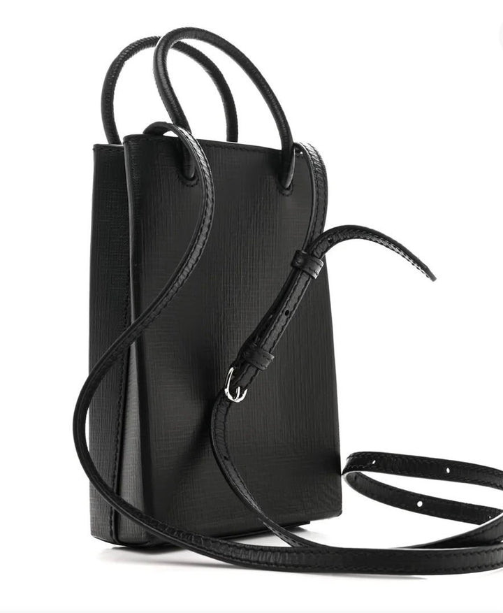 BALENCIAGA TEXTURED CALFSKIN LEATHER SHOPPING PHONE HOLDER BAG