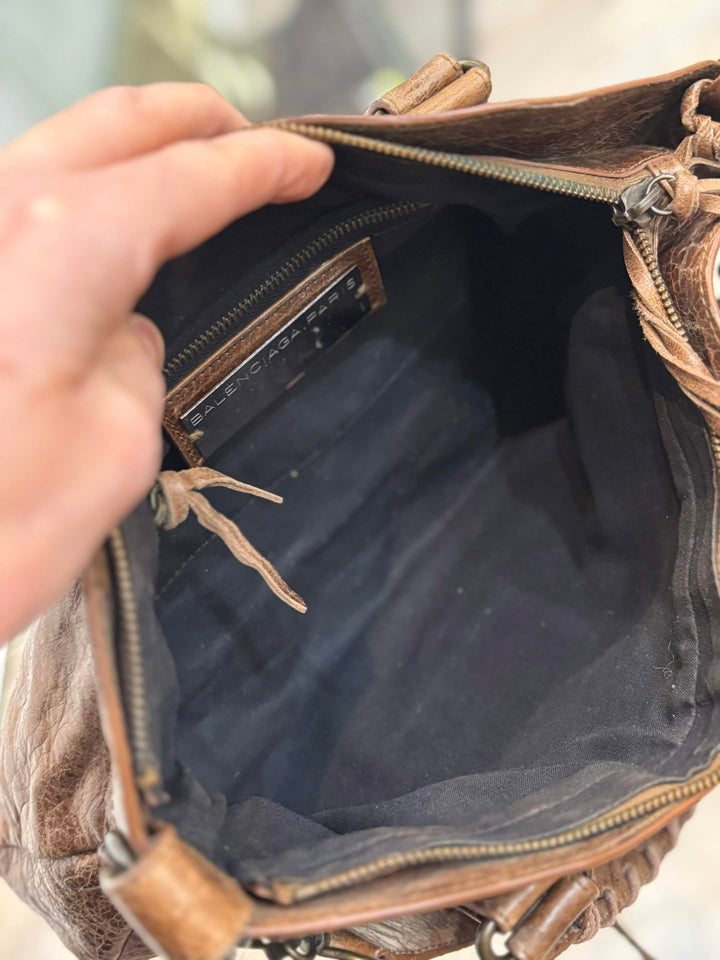 BALENCIAGA CHATAIGNE LAMBSKIN LEATHER MOTOCROSS FIRST BAG
