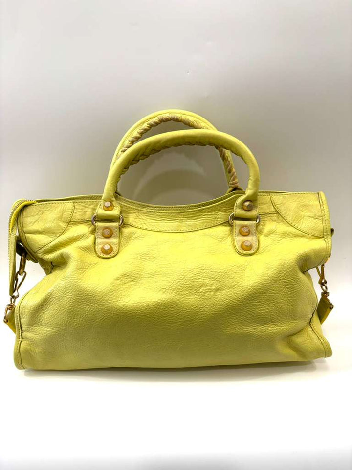 BALENCIAGA YELLOW LEATHER CITY HANDBAG