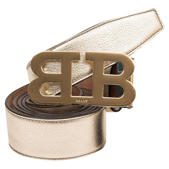 BALLY METALLIC GOLD LOGO BUCKLE LEATHER BELT